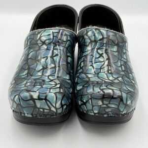 Dansko Mosaic Blue and Black Clogs